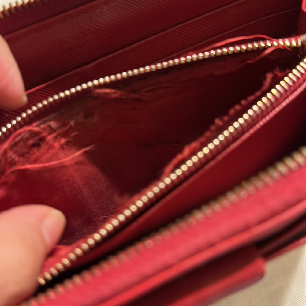 PRADA Logo Ribbon Long Bifold Wallet Saffiano Leather Red - Picture 6 of 6